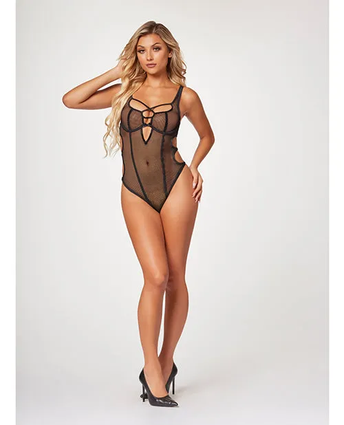 Seven Til Midnight Fishnet Strappy High Cut Leg Teddy Black LG Anal