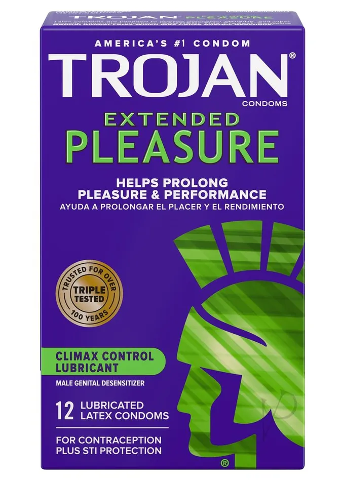 Sexual Health Wellbeing Trojan Condom Pleasures Extended Climax Control Lubricant 12 Pack Trojan