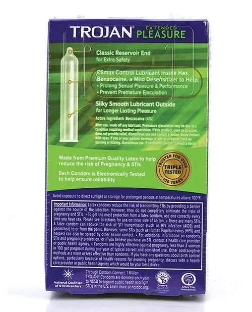 Sexual Health Wellbeing Trojan Condom Pleasures Extended Climax Control Lubricant 12 Pack Trojan