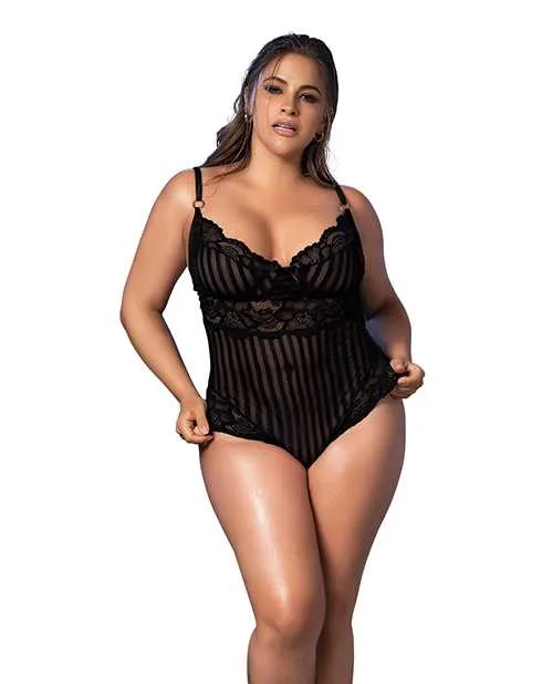Shadow Stripe Lace Teddy wHook Eye Closure Black 1X2X Mapale Anal