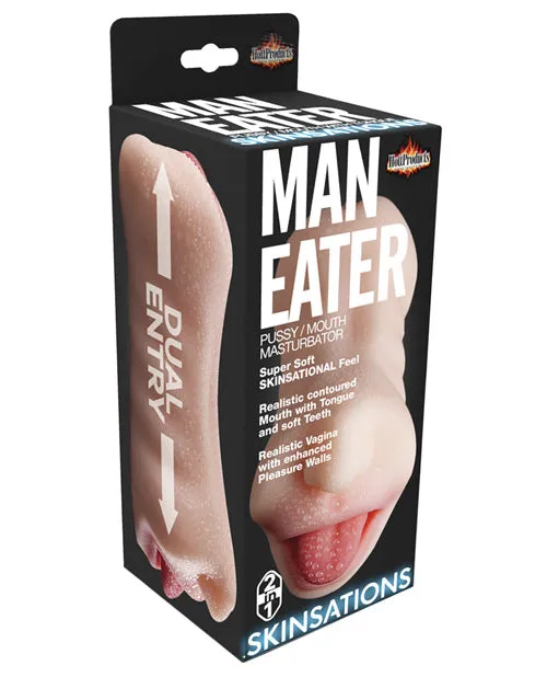 Skinsations Male Sex Toys Skinsations Man Eater PussyMouth Masturbator Textured Dual Entry Stroker Vanilla