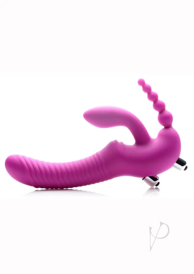 Strap U Female Sex Toys Strap U Regal Rider Vibrating Silicone Strapless Strap On Triple G 6in Dildo Purple