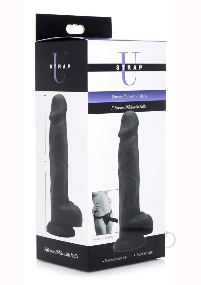 Strap U Female Sex Toys Strap U Silicone Dildo with Balls Black