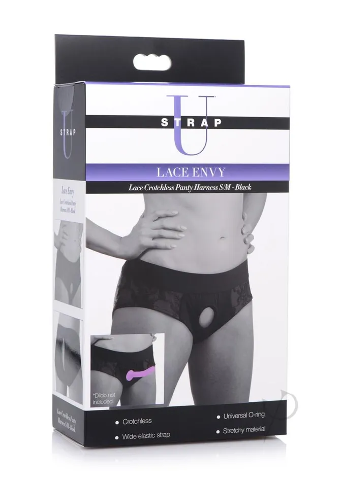 Strap U Lace Envy Black Crotchless Panty Harness SM Black Strap U Anal