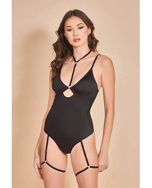 Strapped Up Garter Teddy wChoker Black SM Hauty Anal