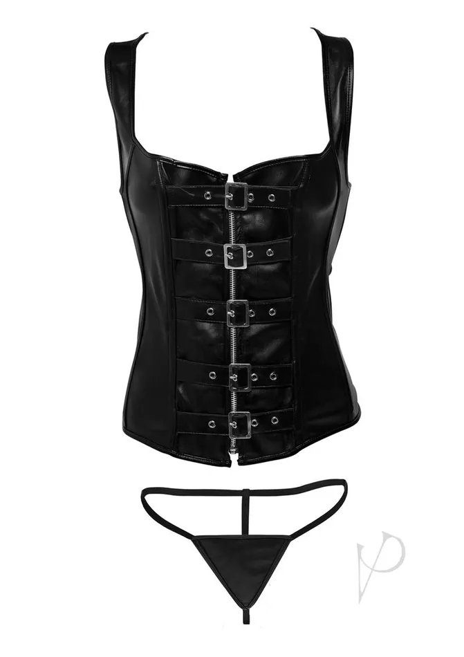 Strict Anal Strict LaceUp Corset Vest and Thong Medium Black