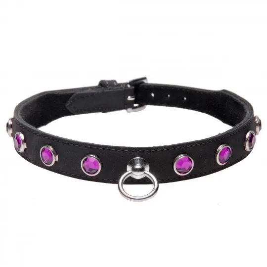 Strict Restraints Leather Rhinestone Collar Amethyst