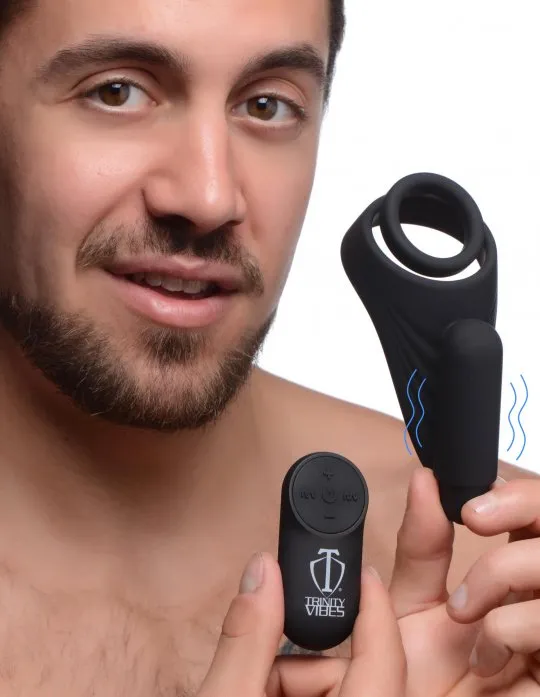 Trinity Vibes Male Sex Toys 7X Silicone CRing with Vibrating Taint Stimulator