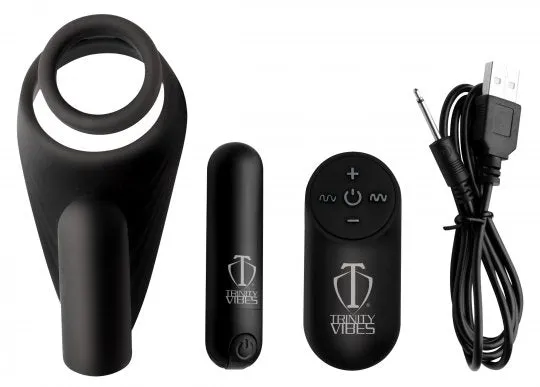 Trinity Vibes Male Sex Toys 7X Silicone CRing with Vibrating Taint Stimulator