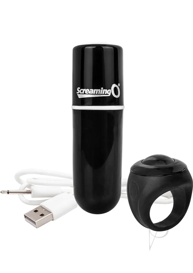 Vooom Silicone USB Rechargeable Bullet with Remote Control Black Charged Female Sex Toys