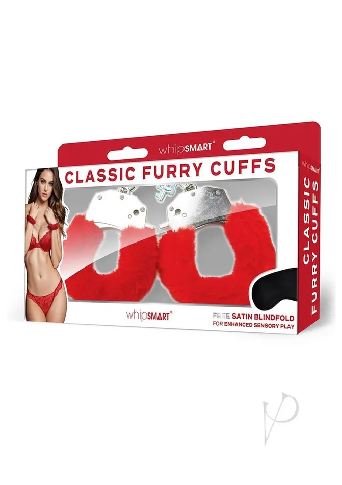 Whipsmart Restraints WhipSmart Furry Cuffs with Eye Mask Red