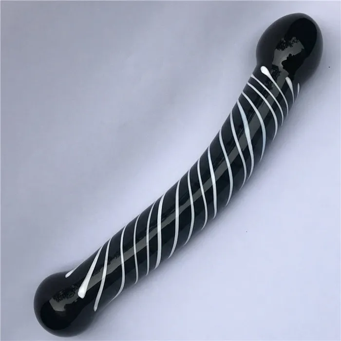 Wild Night Fantasies Dildos Black Glass Dildo White Swirls