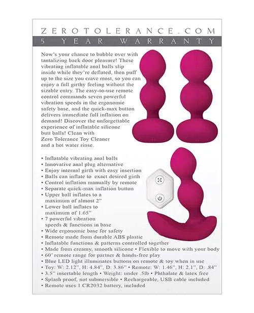 Zero Tolerance Male Sex Toys Zero Tolerance Bubble Butt Silicone Inflatable Rechargeable Anal Plug with Remote Control Red