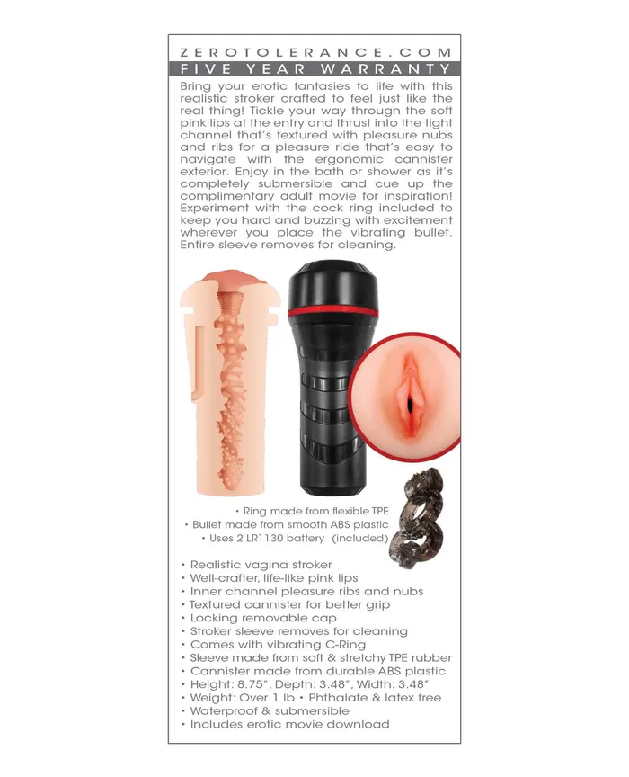Zero Tolerance Pop On The Go Realistic Vagina Stroker Vanilla Zero Tolerance Male Sex Toys