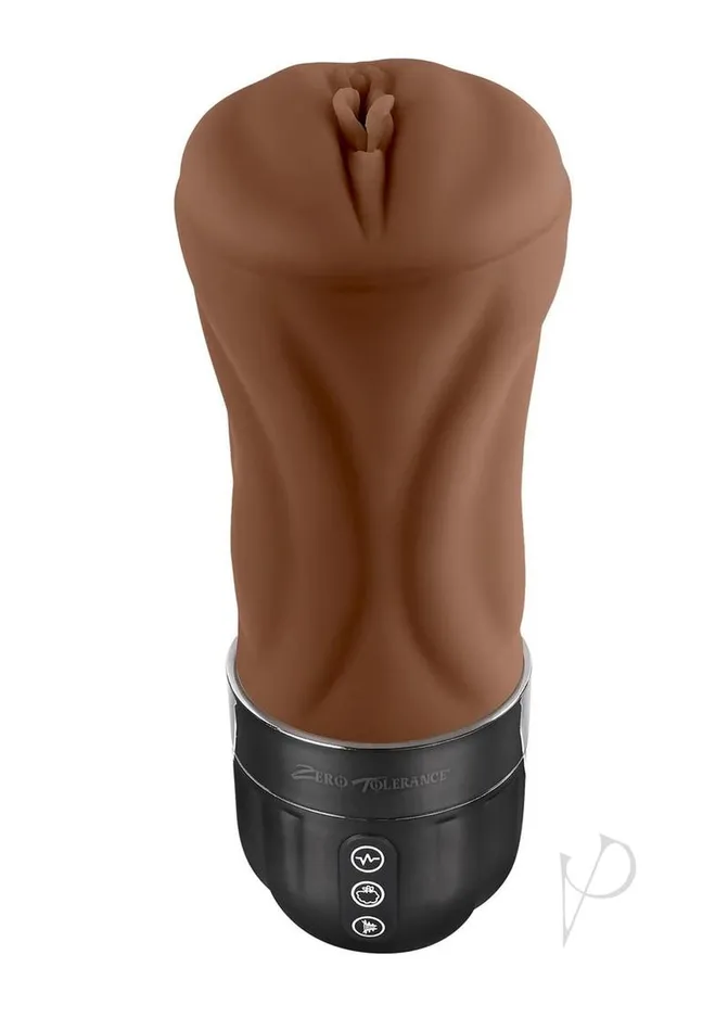 Zero Tolerance Tight Lipped Rechargeable Pussy Masturbator Chocolate Zero Tolerance Male Sex Toys